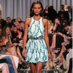 Louis Vuitton Resort 2015 Seafoam Coral Embroidered Mini Dress